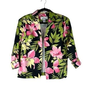 Erin London Black Tropical Cotton Spandex Blend 3/4 Sleeve Open Blazer Size S